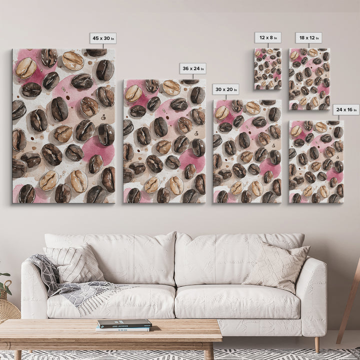 Roasted Beans Falling Through Dark Space Framed Canvas Print, Coffee Shop Art, Moody Wall Art, Cafe Decor, Fine Art, Cafe, CSA-2x3-76