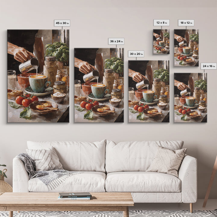 Barista Hands Pouring Milk into Espresso Canvas Print, Coffee Shop Art, Bedroom Wall Art, Cafe Decor, Fine Art, Cafe, CSA-2x3-77