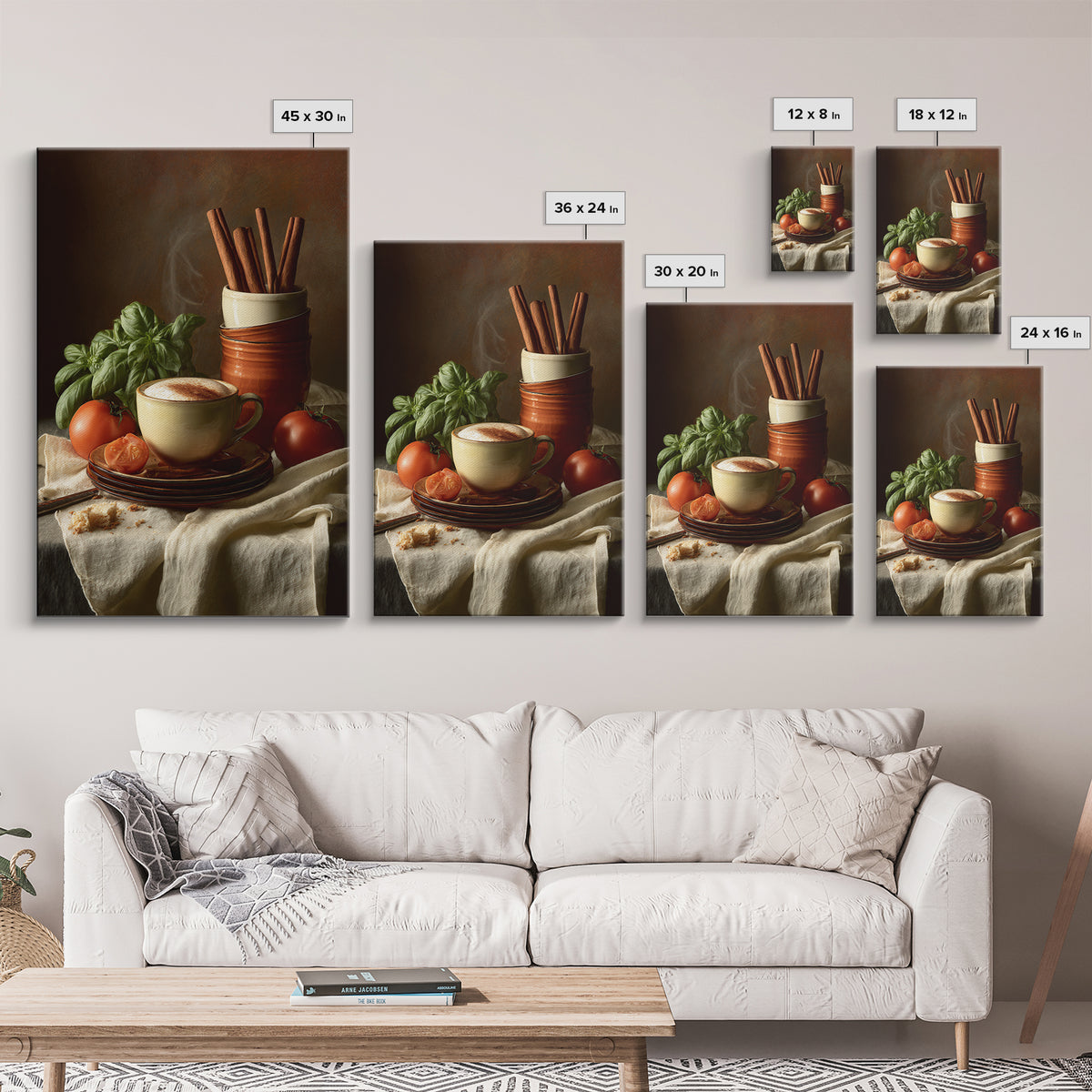 Cinnamon Sticks and Cappuccino Foam Still Life Framed Canvas Print, Coffee Shop Art, Whimsical Art, Cafe Decor, Oil Painting, CSA-2x3-8