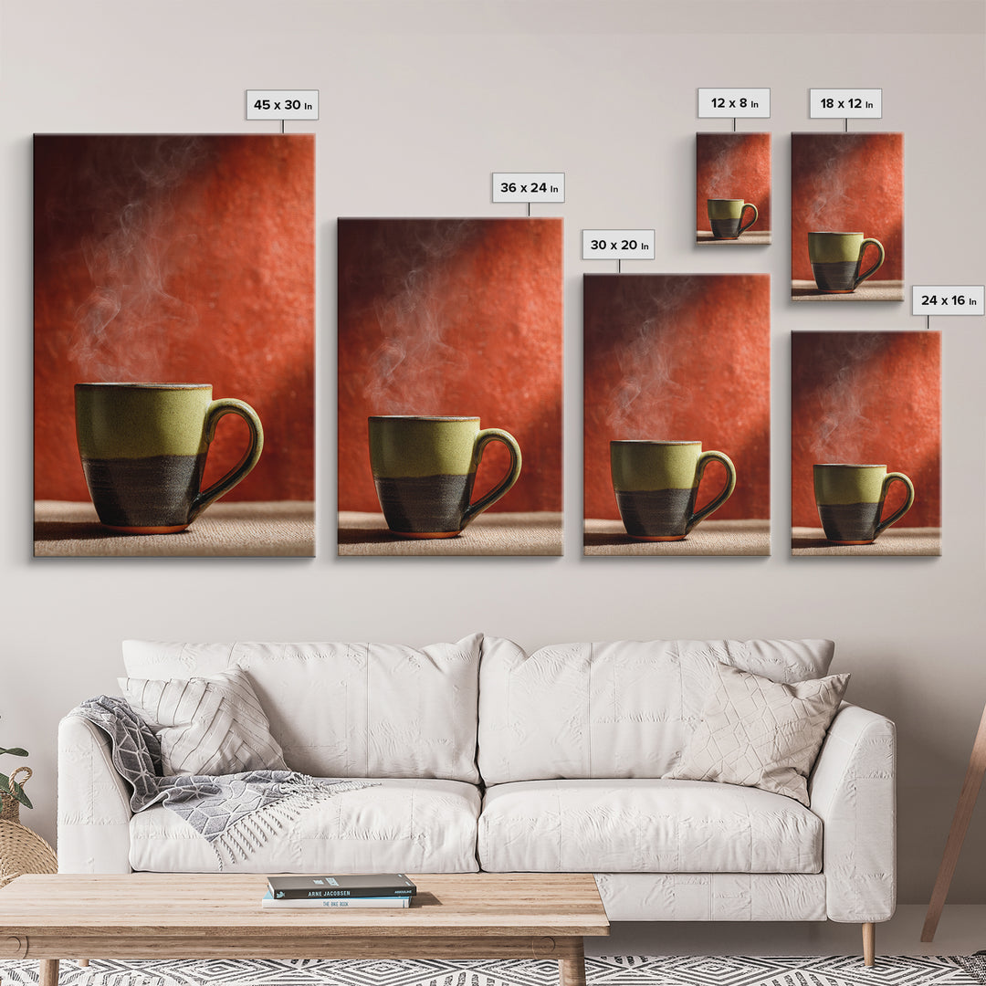 Espresso Cup with Rising Steam and Warm Canvas Print, Coffee Shop Art, Kitchen Wall Decor, Cafe Decor, Oil Painting, Cafe, CSA-2x3-81