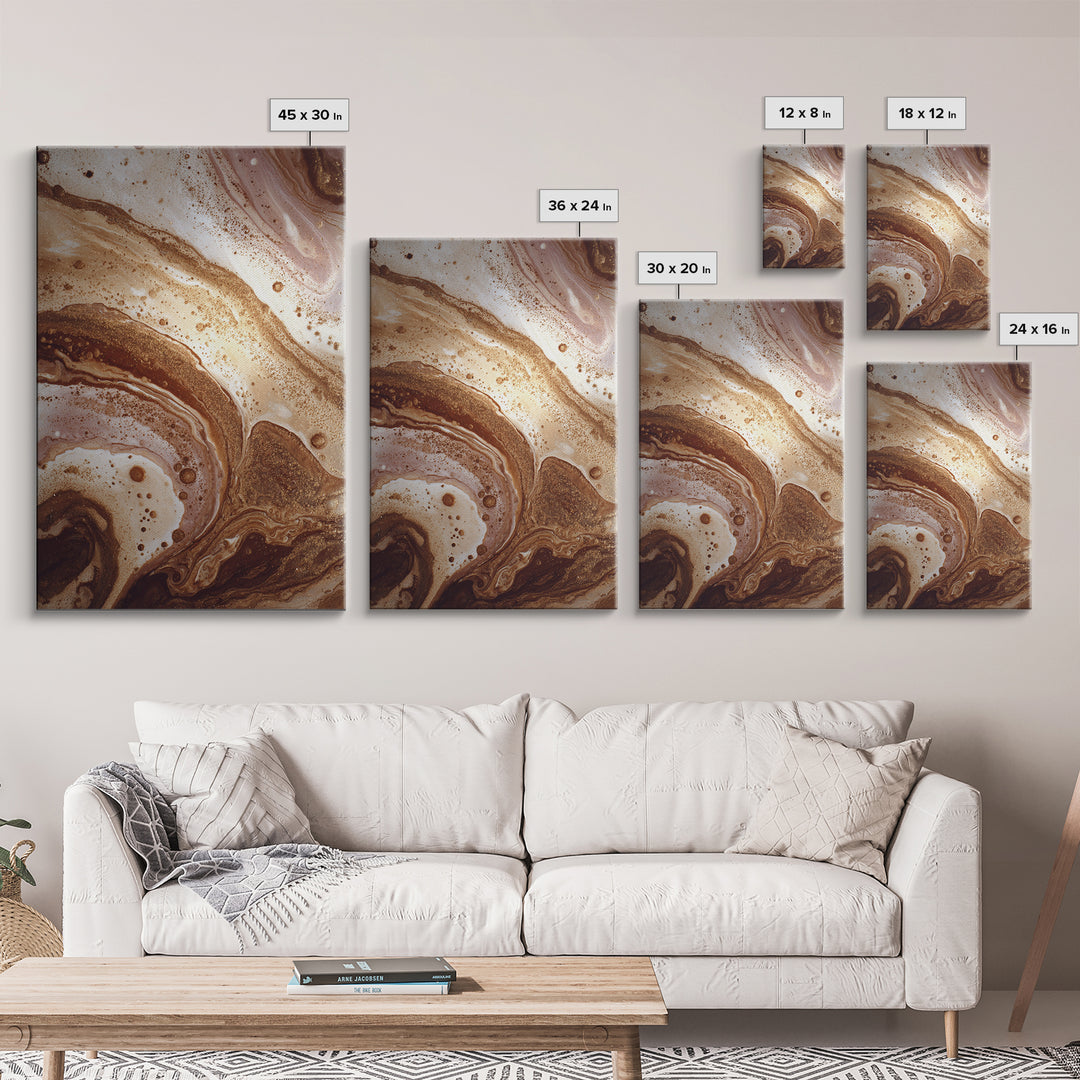 Abstract Brown and Cream Coffee Swirl Framed Canvas Print, Coffee Shop Art, Gothic Wall Art, Cafe Decor, Abstract Art, Cafe, CSA-2x3-89