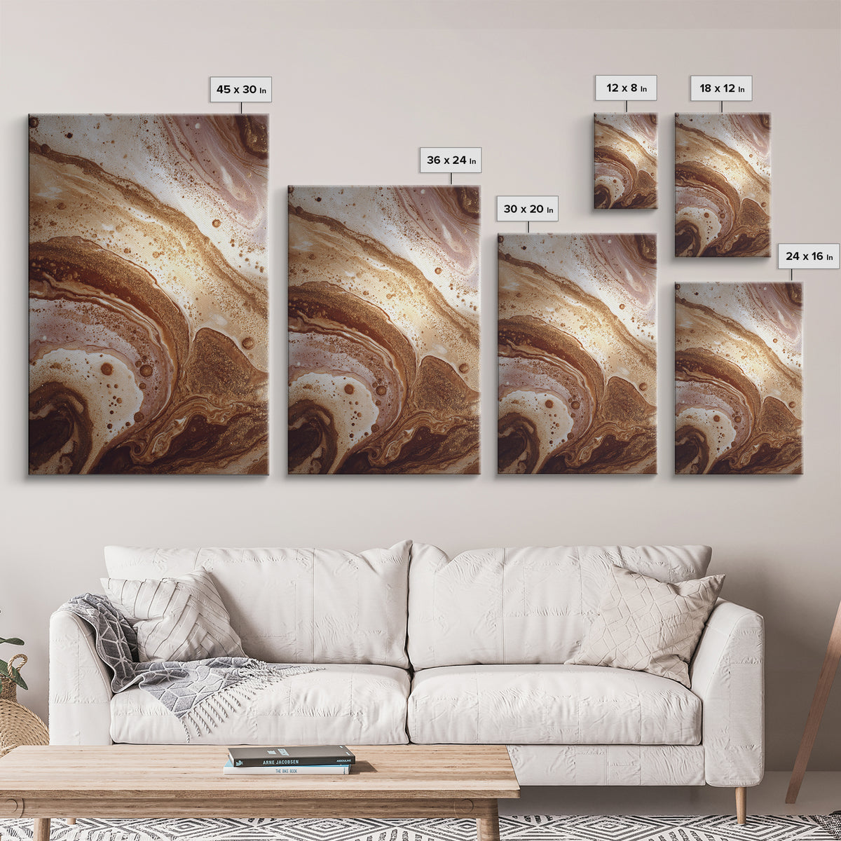 Abstract Brown and Cream Coffee Swirl Framed Canvas Print, Coffee Shop Art, Gothic Wall Art, Cafe Decor, Abstract Art, Cafe, CSA-2x3-89