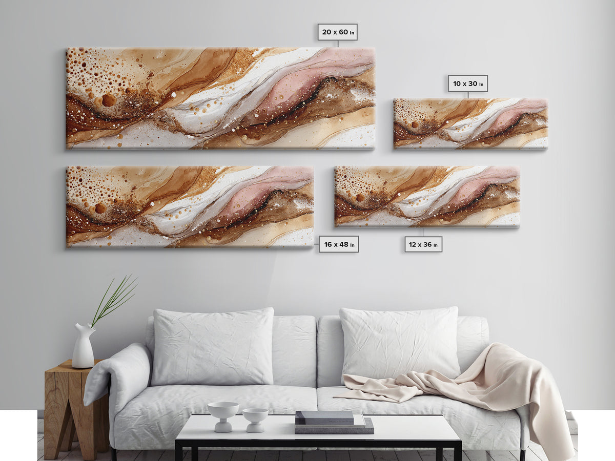 Abstract Brown and Cream Coffee Swirl Framed Canvas Print, Coffee Shop Art, Bedroom Wall Art, Cafe Decor, Abstract Art, Cafe, CSA-3x1-1