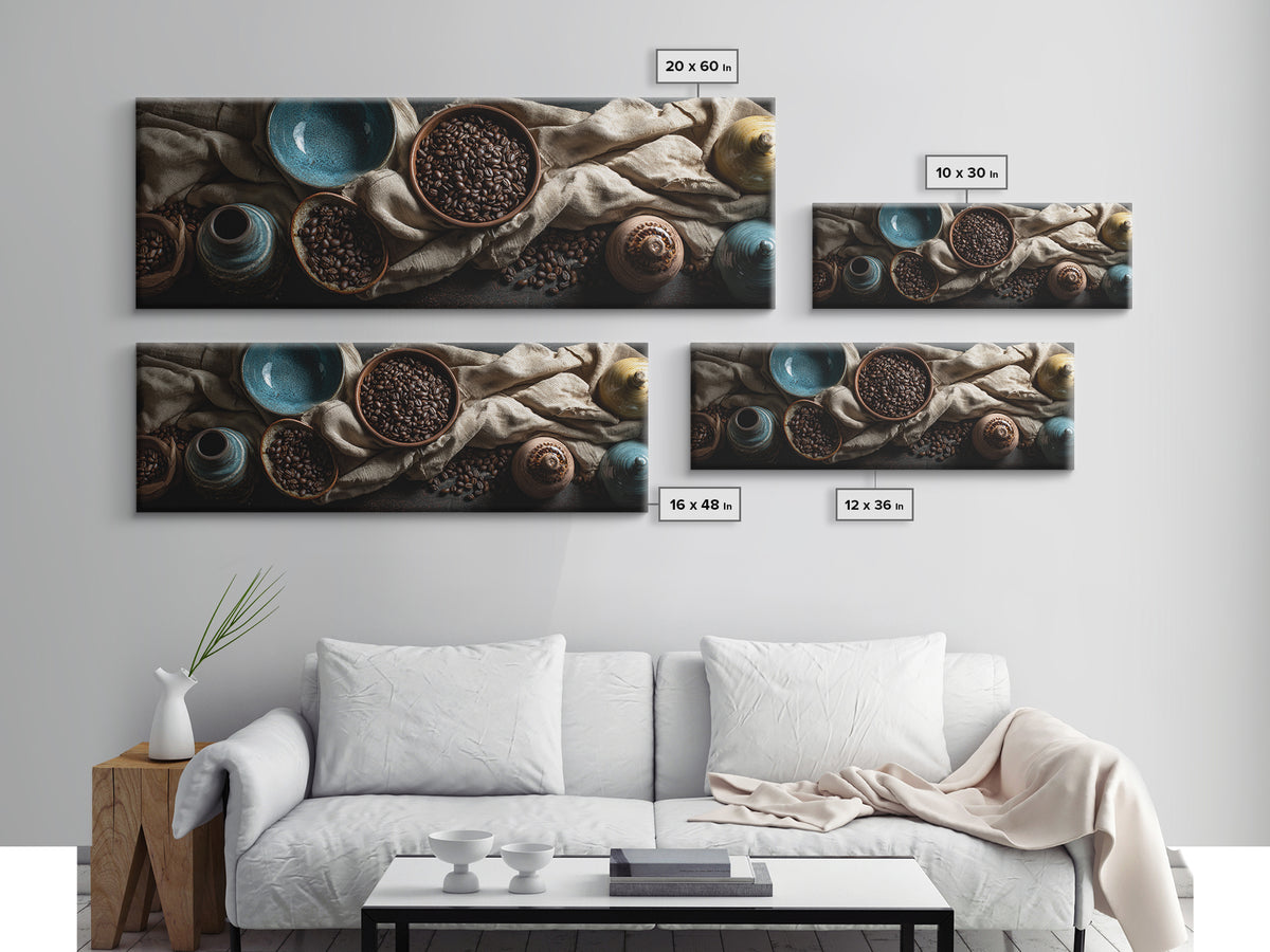 Roasted Beans Falling Through Dark Space Framed Canvas Print, Coffee Shop Art, Moody Wall Art, Cafe Decor, Fine Art, Cafe, CSA-3x1-12