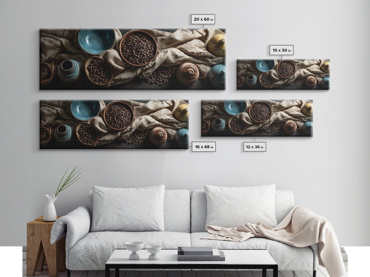 Roasted Beans Falling Through Dark Space Framed Canvas Print, Coffee Shop Art, Moody Wall Art, Cafe Decor, Fine Art, Cafe, CSA-3x1-12