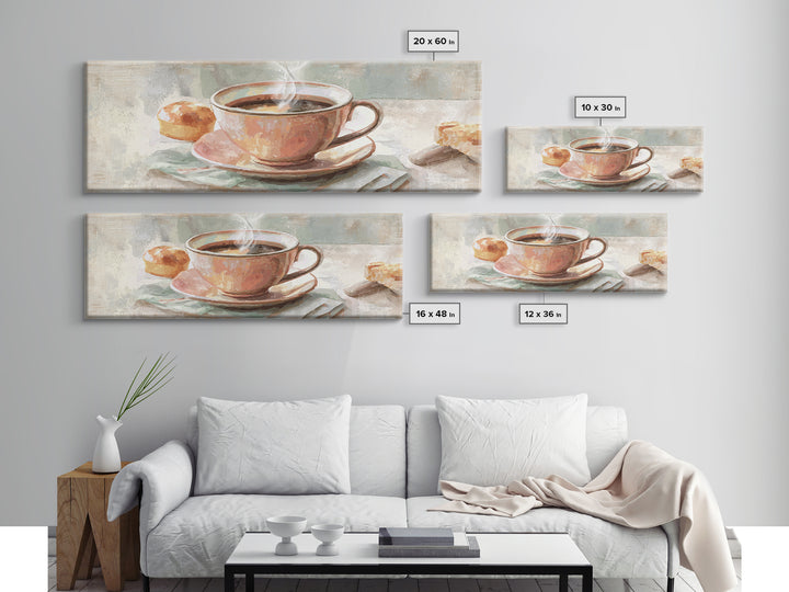 Retro Cafe Poster Coffee Cup Graphic Framed Canvas Print, Coffee Shop Art, Room Decor, Cafe Decor, Cafe, Canvas Wall Art, CSA-3x1-23
