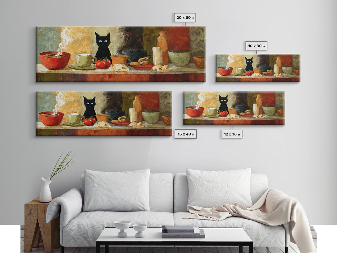 Black Cat Beside a Steaming Cup Canvas Print, Coffee Shop Art, Printable, Cafe Decor, Fine Art, Cafe, Dopamine Decor, CSA-3x1-30