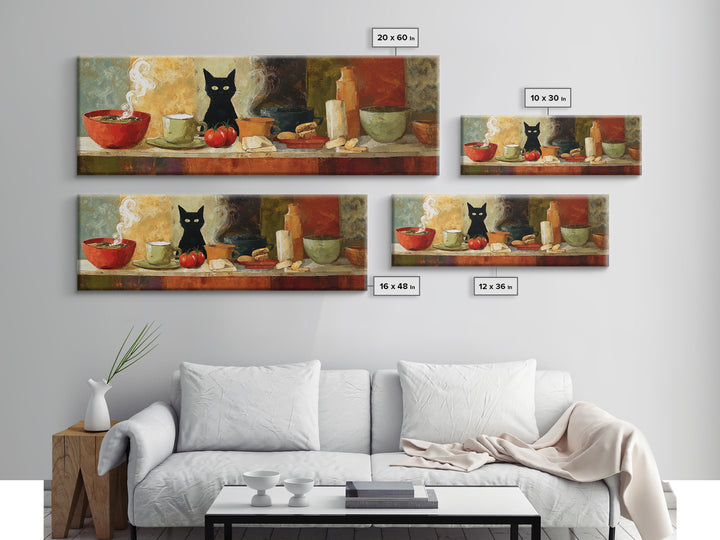 Black Cat Beside a Steaming Cup Canvas Print, Coffee Shop Art, Printable, Cafe Decor, Fine Art, Cafe, Dopamine Decor, CSA-3x1-30