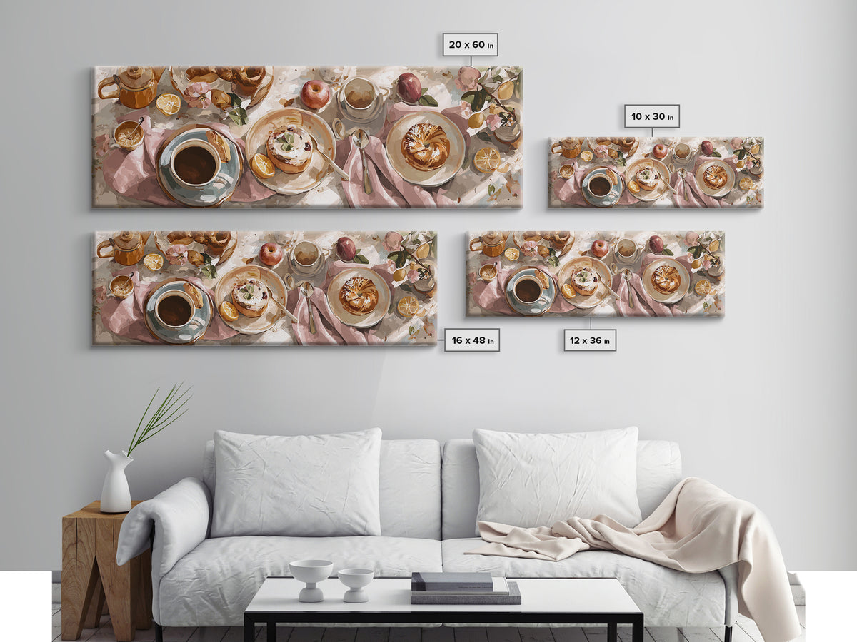 Sunlit Pastry and Coffee Arrangement Canvas Print, Coffee Shop Art, Minimalist Decor, Cafe Decor, Cafe, Kitchen Wall Art, CSA-3x1-35