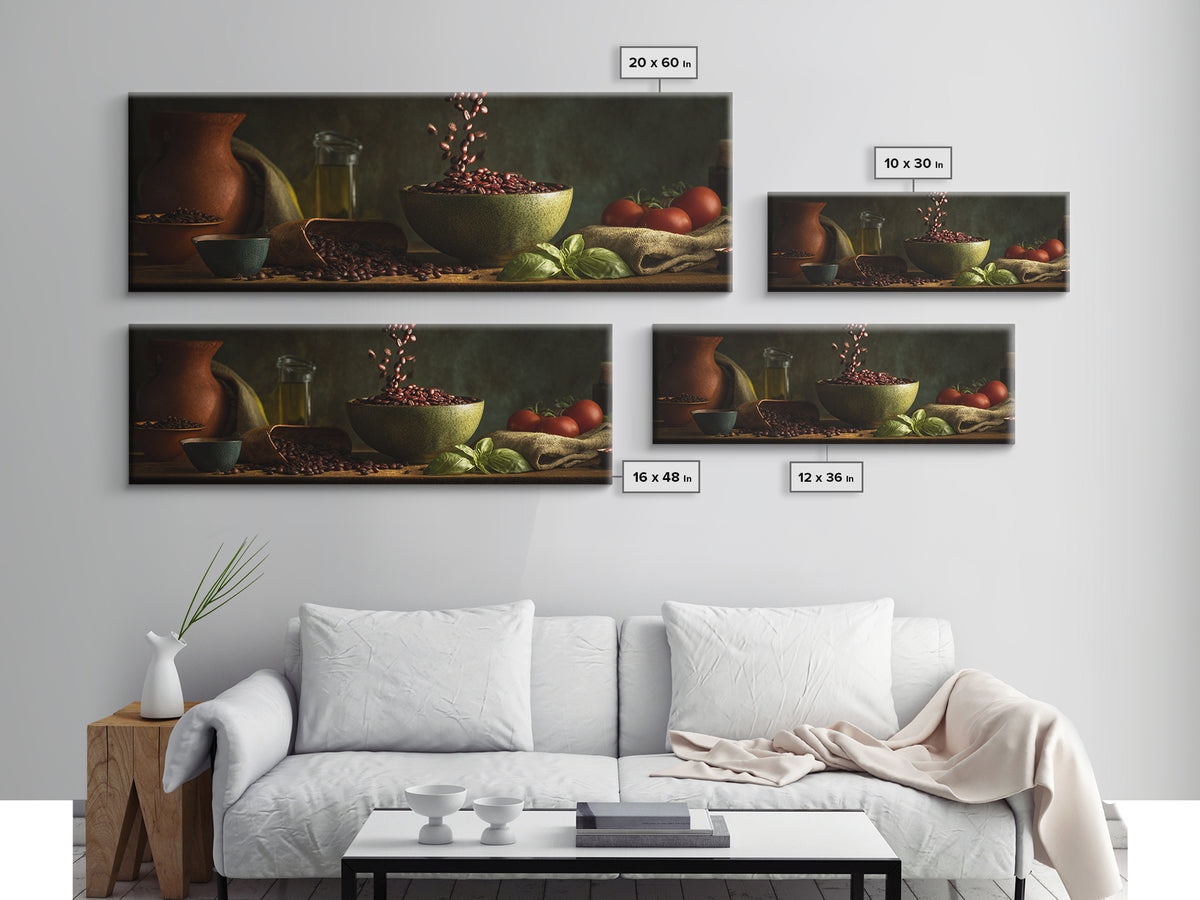 Roasted Beans Falling Through Dark Space Canvas Print, Coffee Shop Art, Gallery Decor, Cafe Decor, Fine Art, Cafe, Wall Art, CSA-3x1-36