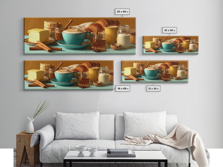 Cinnamon Sticks and Cappuccino Foam Still Life Canvas Print, Coffee Shop Art, Neutral Decor, Cafe Decor, Fine Art, Cafe, CSA-3x1-40