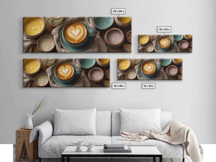 Latte Art Heart Seen from Above Framed Canvas Print, Coffee Shop Art, Modern Decor, Cafe Decor, Fine Art, Cafe, Wall Decor, CSA-3x1-44