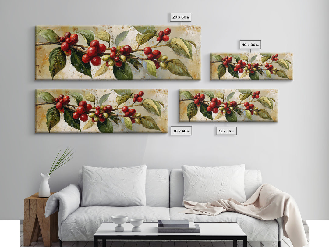 Botanical Coffee Plant Branch Canvas Print, Coffee Shop Art, Bedroom Wall Art, Cafe Decor, Fine Art, Cafe, Modern Decor, CSA-3x1-46