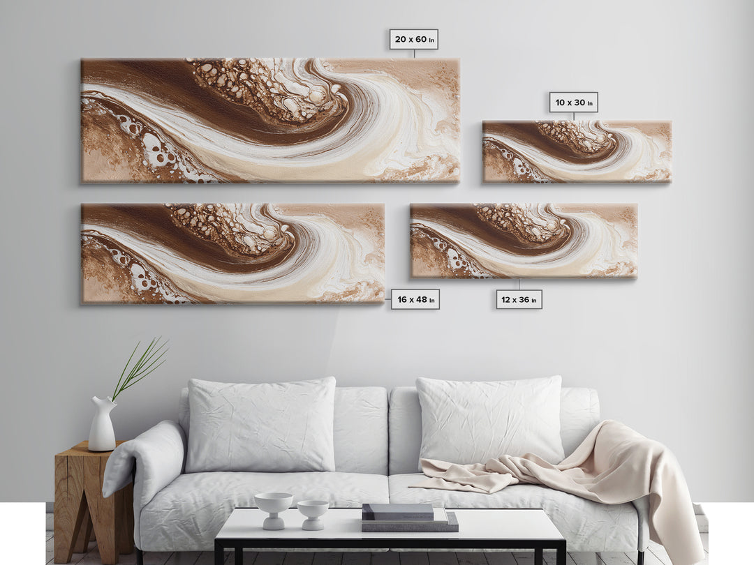 Abstract Brown and Cream Coffee Swirl Framed Canvas Print, Coffee Shop Art, Neutral Decor, Cafe Decor, Fine Art, Cafe, CSA-3x1-73