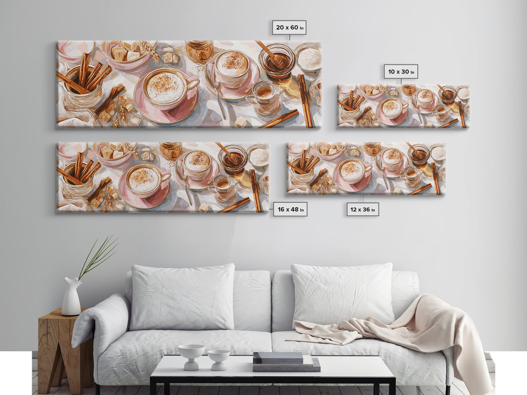 Cinnamon Sticks and Cappuccino Foam Still Life Canvas Print, Coffee Shop Art, Wall Art, Cafe Decor, Oil Painting, Cafe, CSA-3x1-88