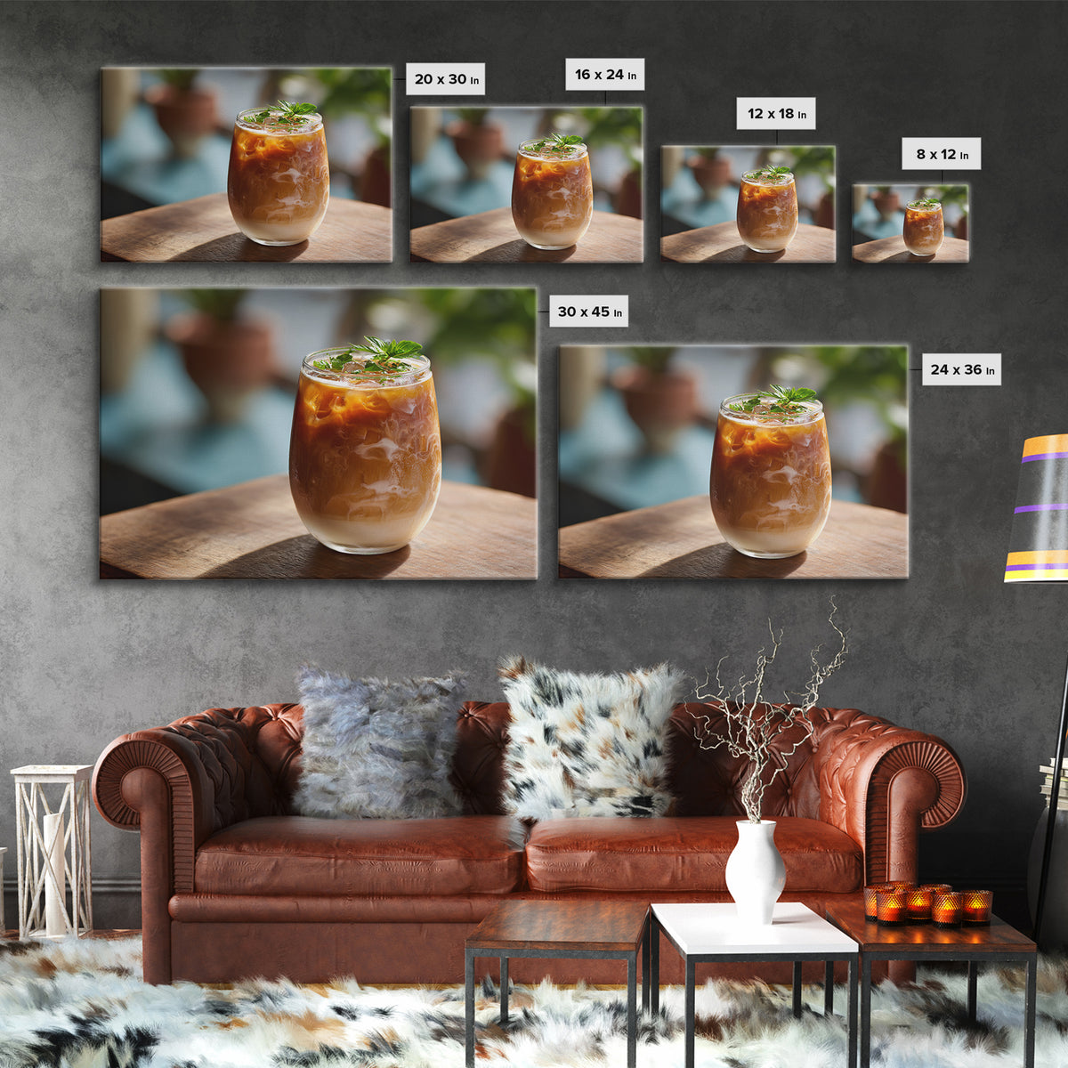 Iced Coffee Glass Framed Canvas Print, Coffee Shop Art, Canvas Print, Cafe Decor, Fine Art, Cafe, Neutral Decor, Modern Decor, CSA-3x2-15
