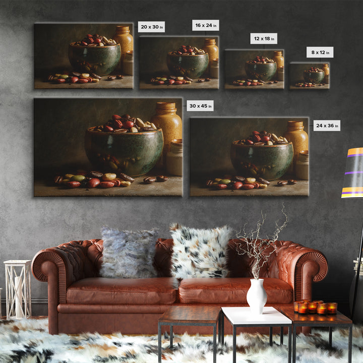 Roasted Beans Falling Through Dark Space Framed Canvas Print, Coffee Shop Art, Moody Wall Art, Cafe Decor, Fine Art, Cafe, CSA-3x2-24