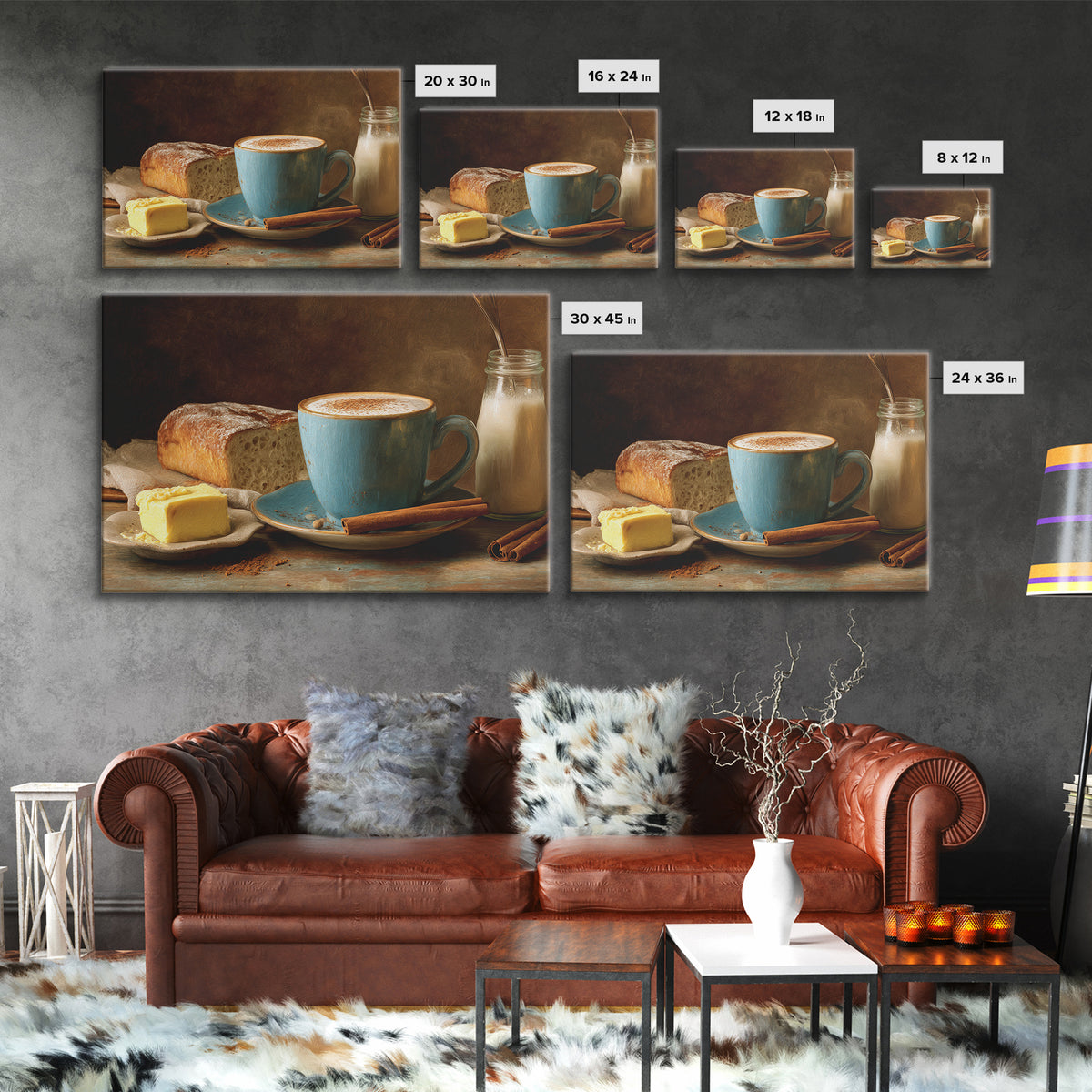 Cinnamon Sticks and Cappuccino Foam Still Life Framed Canvas Print, Coffee Shop Art, Bedroom Wall Art, Cafe Decor, Cafe, CSA-3x2-28