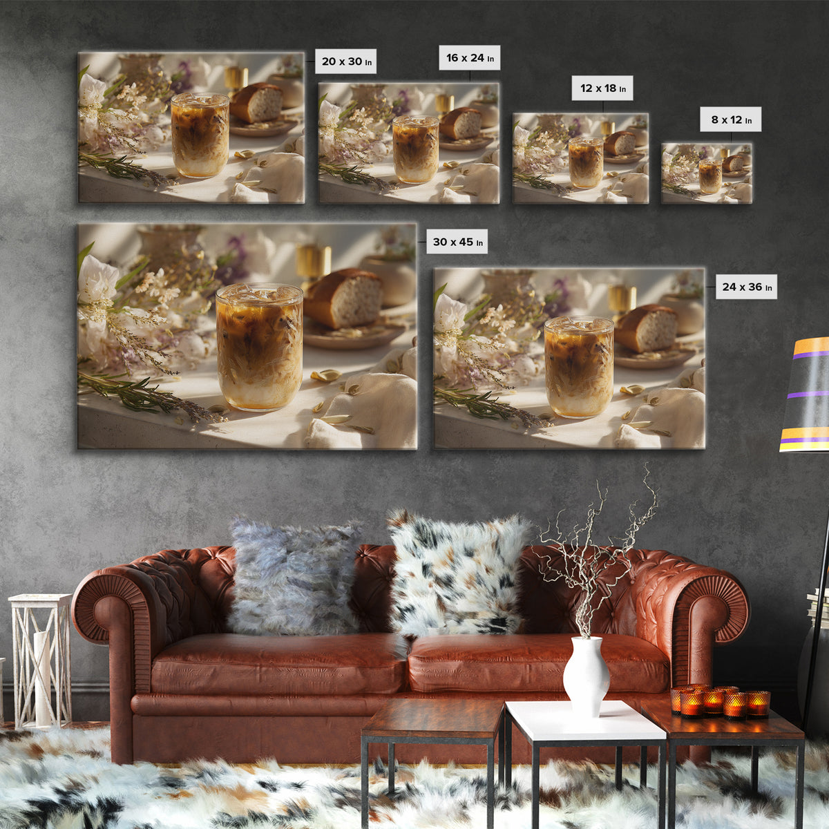 Iced Coffee Glass Framed Canvas Print, Coffee Shop Art, Contemporary Art, Cafe Decor, Cafe, Printable Art, Farmhouse Decor, CSA-3x2-39