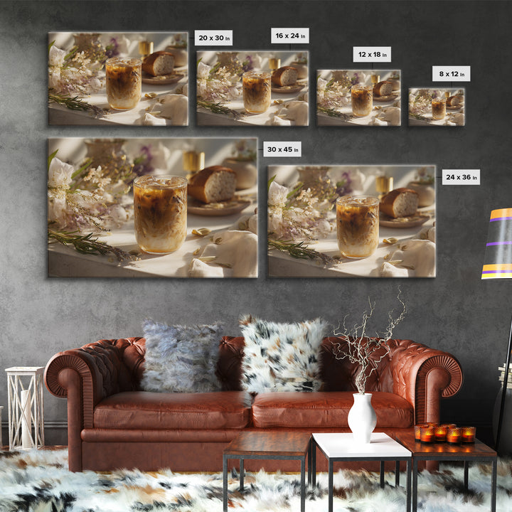 Iced Coffee Glass Framed Canvas Print, Coffee Shop Art, Contemporary Art, Cafe Decor, Cafe, Printable Art, Farmhouse Decor, CSA-3x2-39