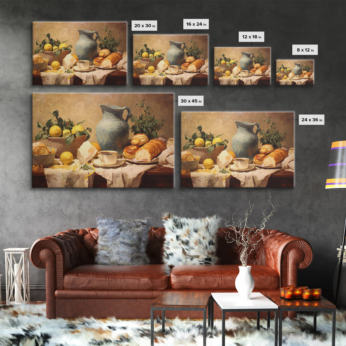 Sunlit Pastry and Coffee Arrangement Framed Canvas Print, Coffee Shop Art, Digital Wall Art, Cafe Decor, Oil Painting, Cafe, CSA-3x2-47