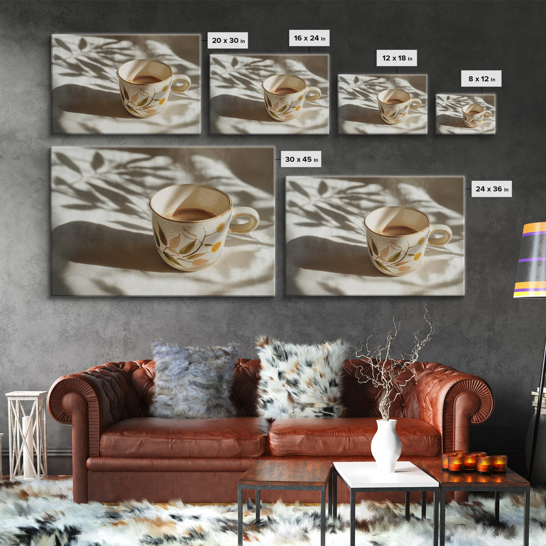 Espresso Cup with Rising Steam and Warm Framed Canvas Print, Coffee Shop Art, Coffee Art, Cafe Decor, Fine Art, Cafe, CSA-3x2-5