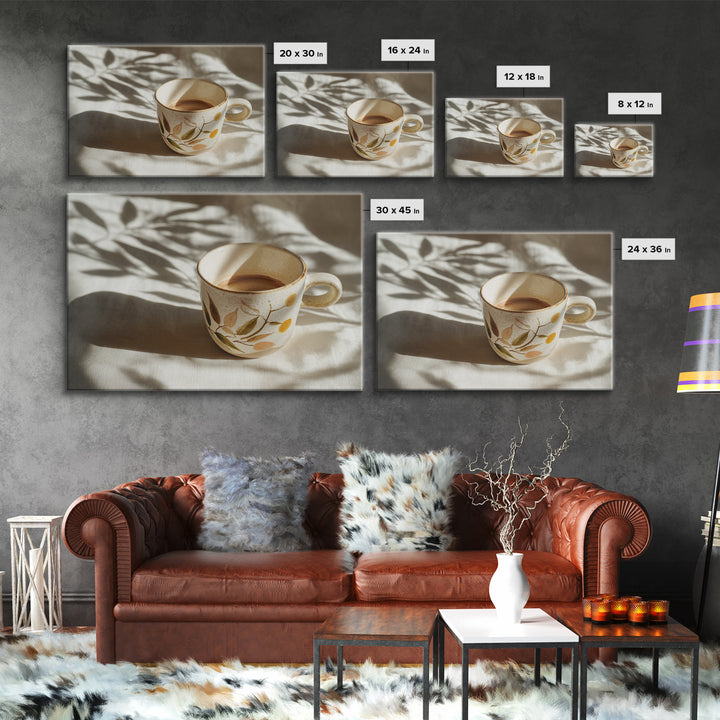 Espresso Cup with Rising Steam and Warm Framed Canvas Print, Coffee Shop Art, Coffee Art, Cafe Decor, Fine Art, Cafe, CSA-3x2-5