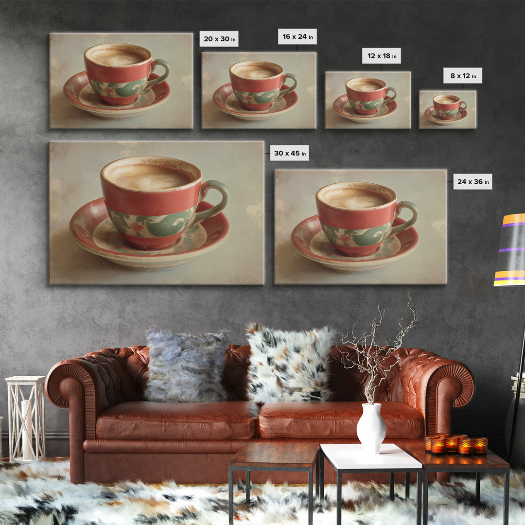 Retro Cafe Poster Coffee Cup Graphic Framed Canvas Print, Coffee Shop Art, Digital Wall Art, Cafe Decor, Fine Art, Cafe, CSA-3x2-59
