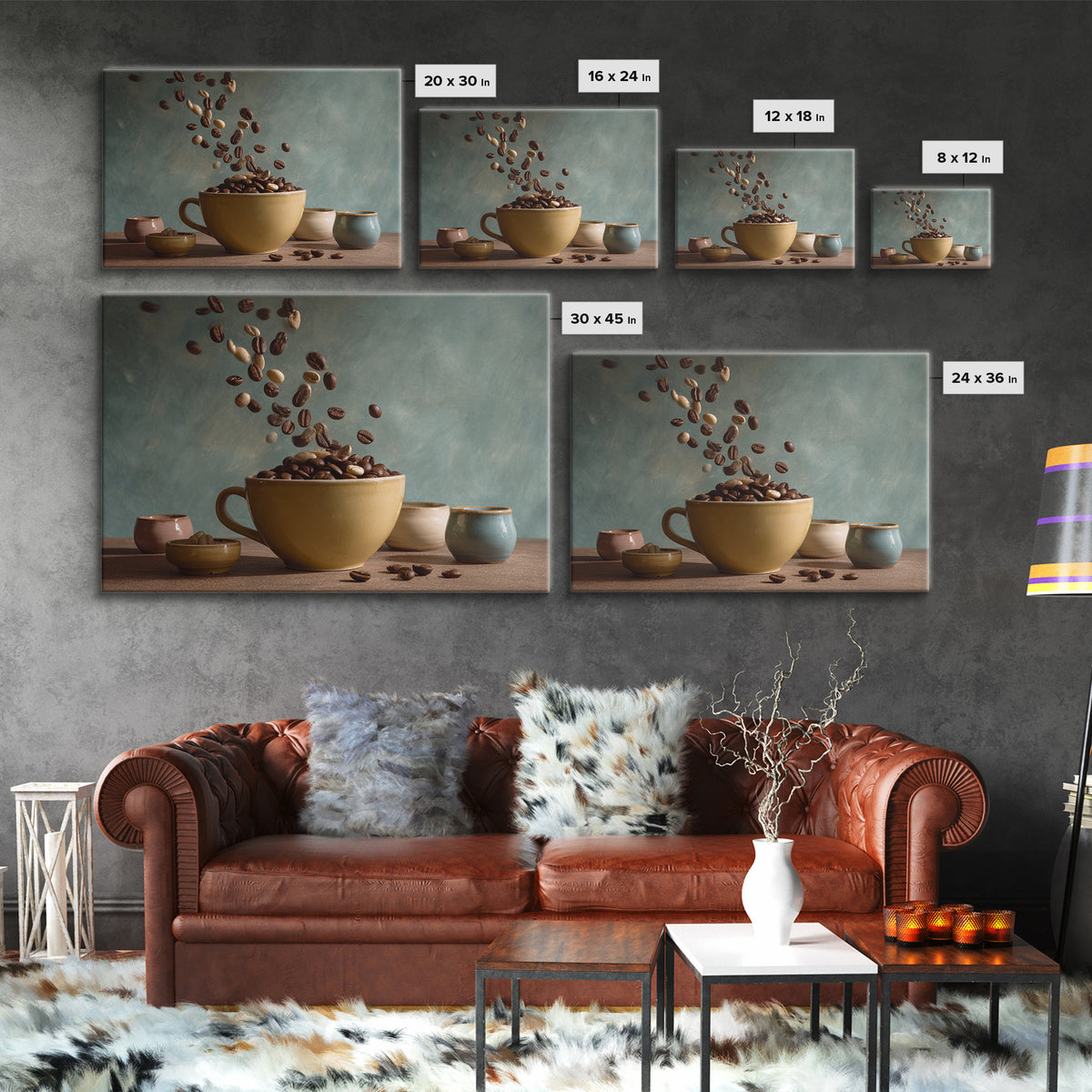 Roasted Beans Falling Through Dark Space Canvas Print, Coffee Shop Art, Contemporary Art, Cafe Decor, Fine Art, Cafe, CSA-3x2-72