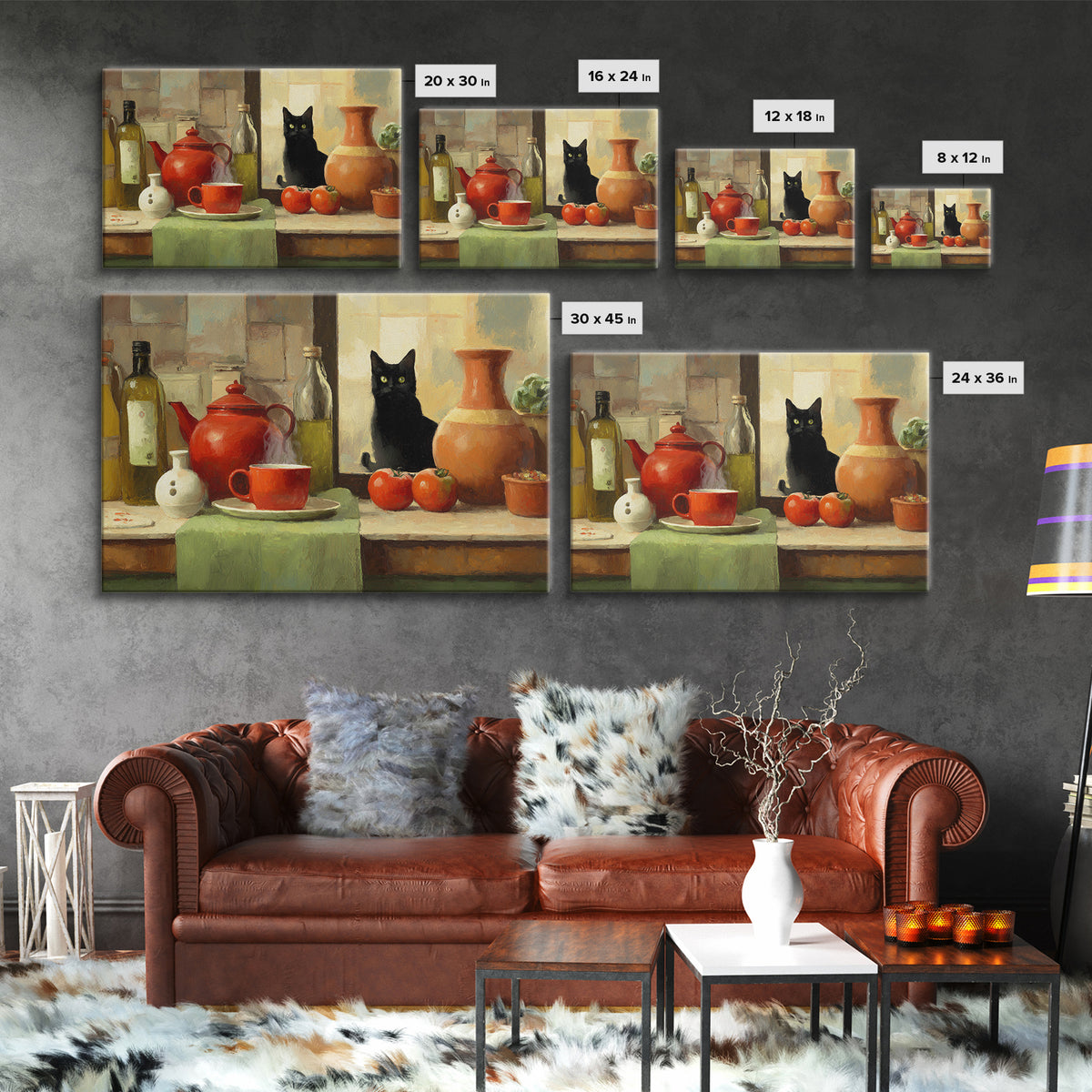 Black Cat Beside a Steaming Cup Framed Canvas Print, Coffee Shop Art, Moody Wall Art, Cafe Decor, Fine Art, Cafe, Luxury Decor, CSA-3x2-90
