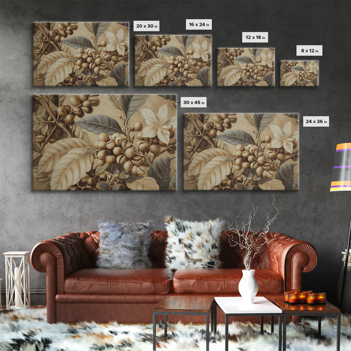 Coffee Bean Pattern Framed Canvas Print, Coffee Shop Art, Kitchen Gift, Cafe Decor, Oil Painting, Cafe, Coffee Art, Food Art, CSA-3x2-91