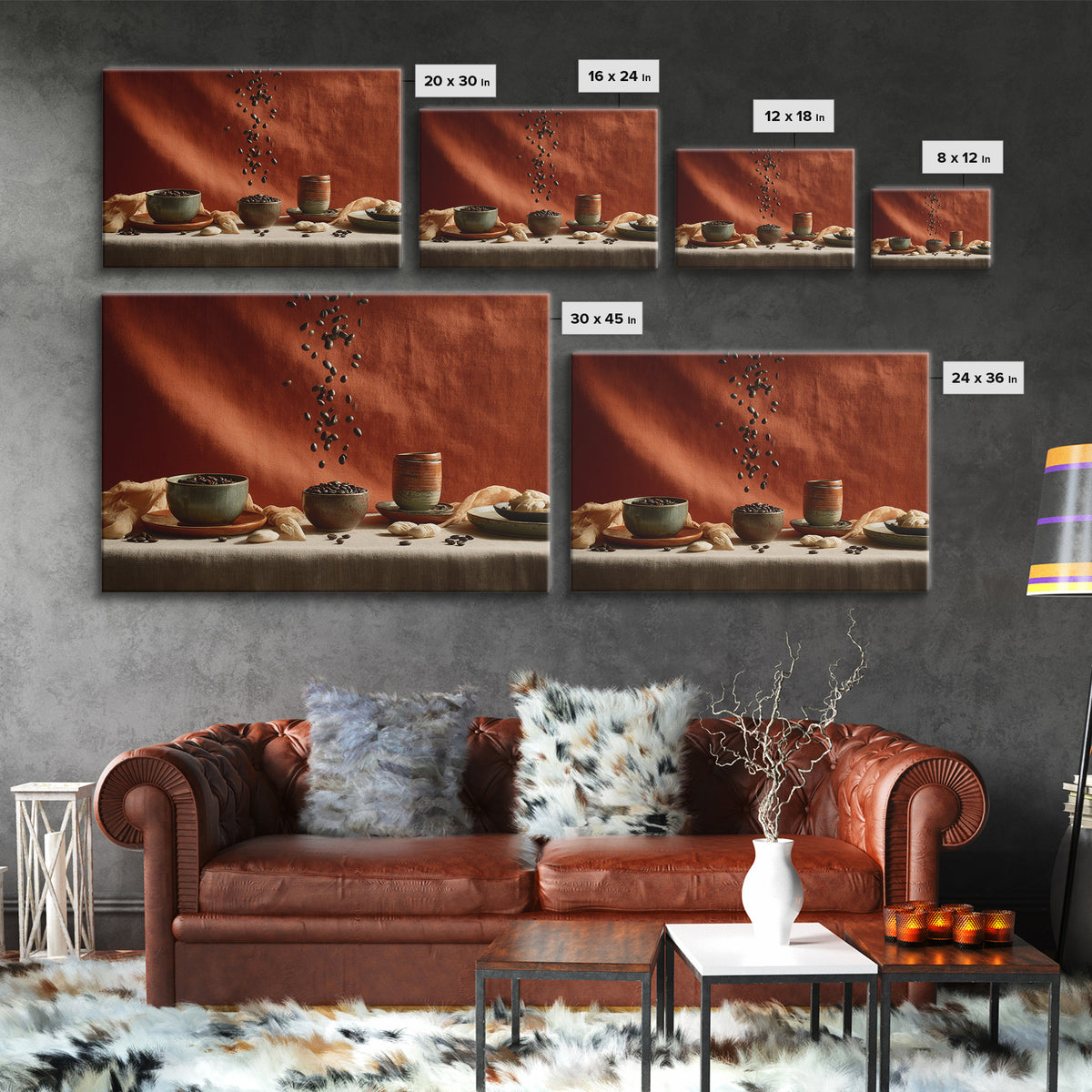 Roasted Beans Falling Through Dark Space Framed Canvas Print, Coffee Shop Art, Printable, Cafe Decor, Fine Art, Cafe, CSA-3x2-96