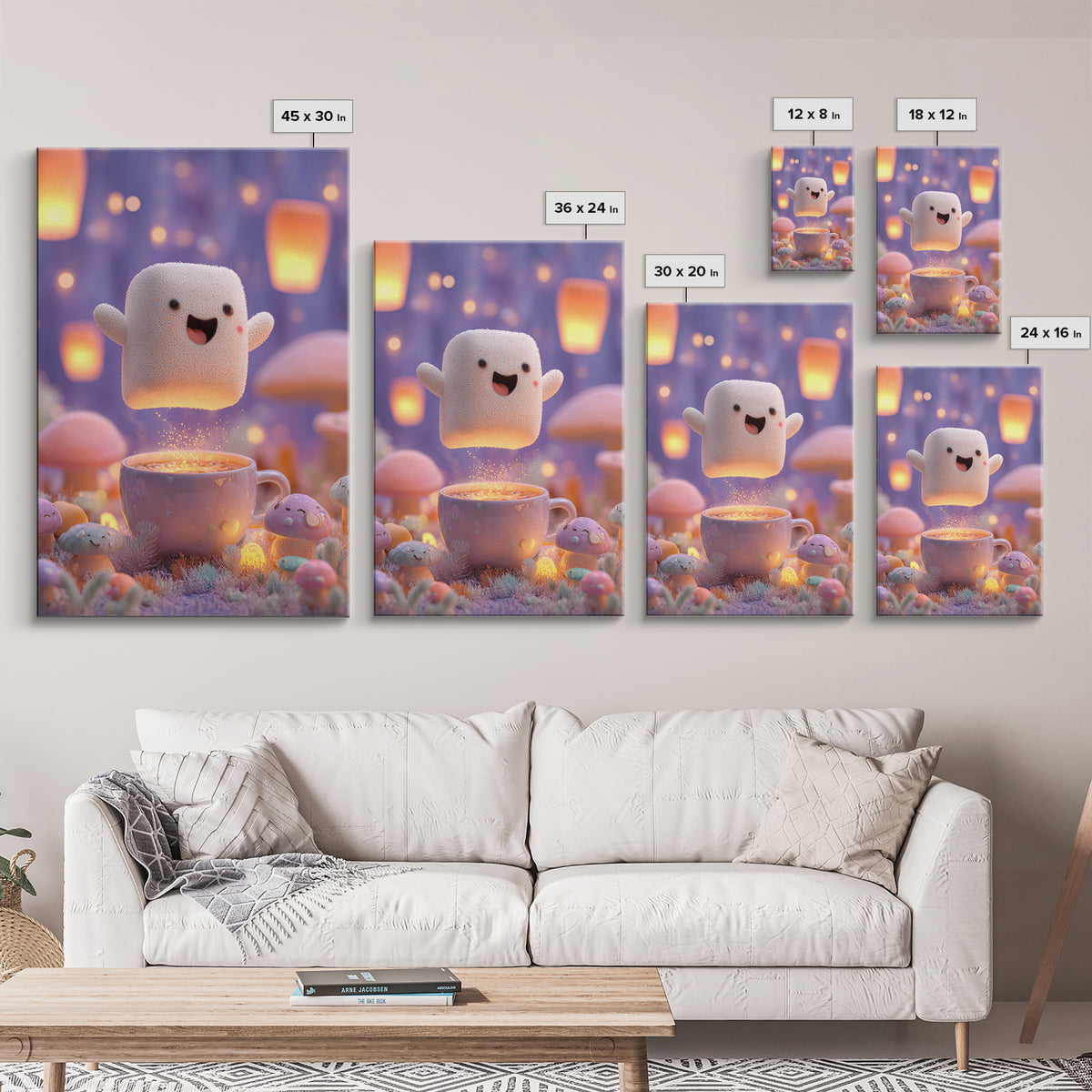 The Marshmallow Ghost, Kids Halloween Decor, Vertical Wall Art, Canvas Print, Halloween Kids Decor, Whimsical Wall Art, Dark Fantasy Art