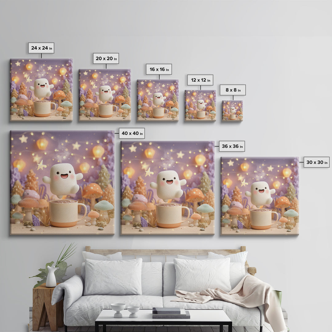 The Marshmallow Ghost, Cute Halloween Wall Art, Square Wall Art, Framed Canvas Print, Halloween Kids Decor, Whimsical Wall Art