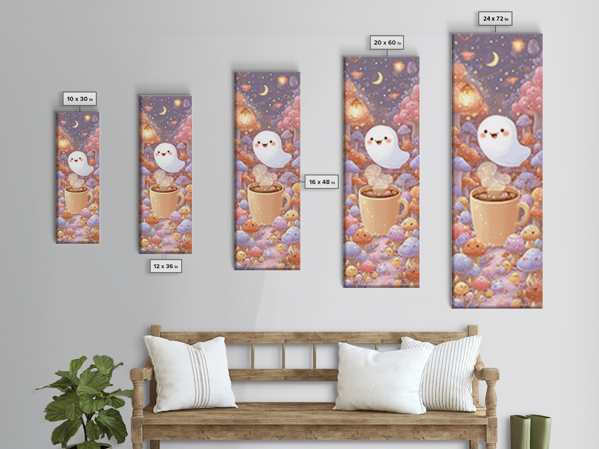 The Marshmallow Ghost, Cute Spooky Wall Art, Tall Narrow Wall Art, Framed Canvas Print, Halloween Kids Decor, Whimsical Wall Art