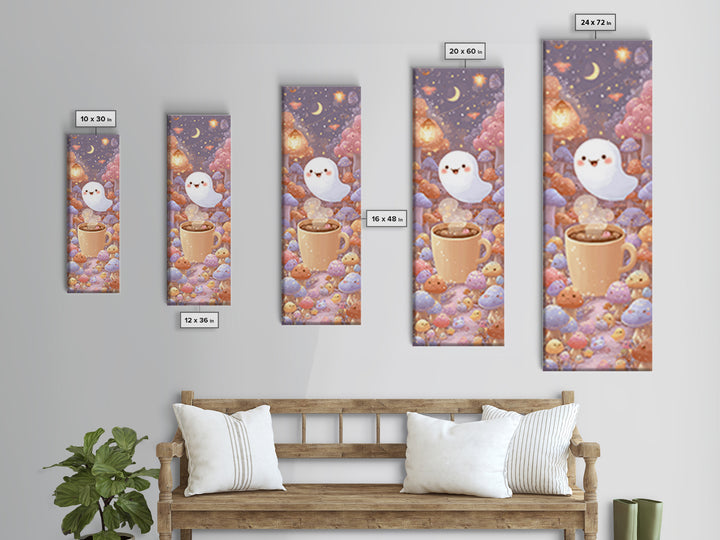 The Marshmallow Ghost, Cute Spooky Wall Art, Tall Narrow Wall Art, Framed Canvas Print, Halloween Kids Decor, Whimsical Wall Art