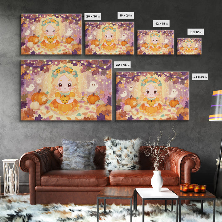 The Pumpkin Princess, Whimsical Halloween Art, Landscape Wall Art, Canvas Print, Halloween Kids Decor, Whimsical Wall Art, Horror Wall Art