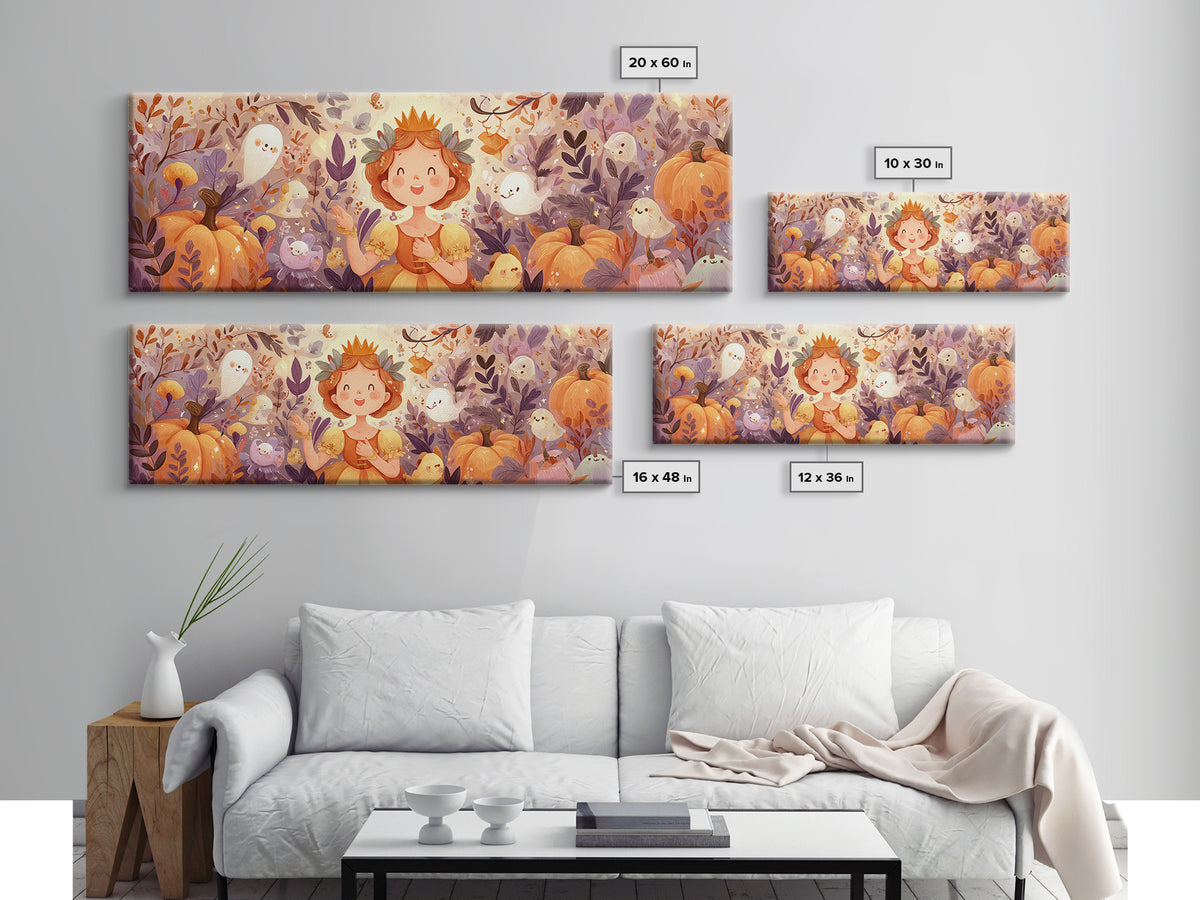 The Pumpkin Princess, Cute Spooky Wall Art, Extra Wide Wall Art, Canvas Print, Halloween Kids Decor, Whimsical Wall Art, Halloween Decor