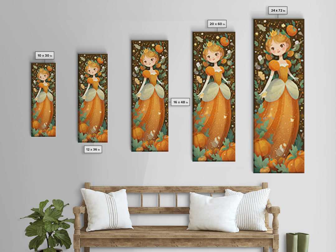 The Pumpkin Princess, Kids Halloween Decor, Tall Narrow Wall Art, Framed Canvas Print, Halloween Kids Decor, Whimsical Wall Art
