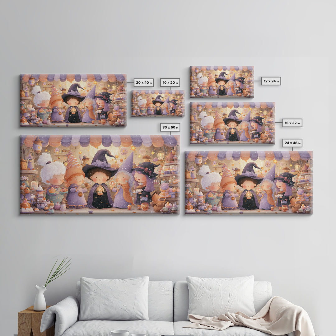 The Little Star Witch, Kids Halloween Decor, Wide Panoramic Art, Canvas Print, Halloween Kids Decor, Whimsical Wall Art, Horror Wall Art
