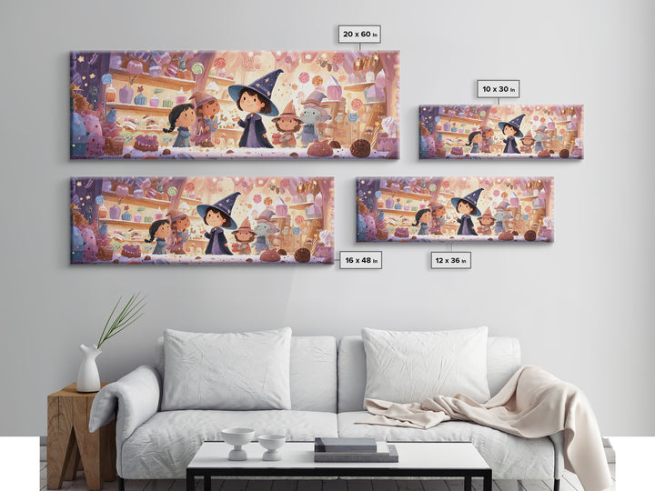 The Little Star Witch, Storybook Halloween Art, Extra Wide Wall Art, Framed Canvas Print, Halloween Kids Decor, Whimsical Wall Art