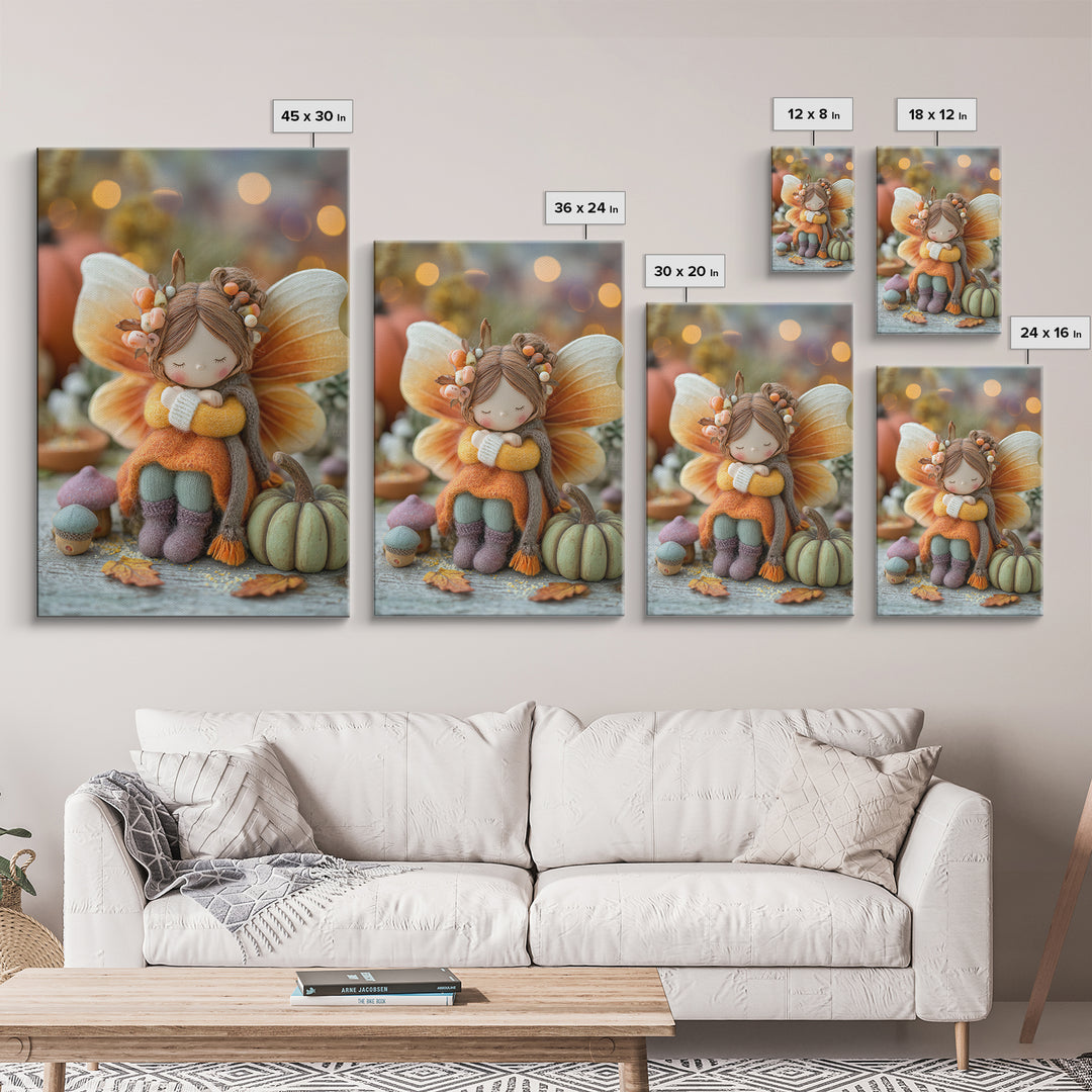 The Candy Corn Fairy, Storybook Halloween Art, Vertical Wall Art, Framed Canvas Print, Halloween Kids Decor, Whimsical Wall Art