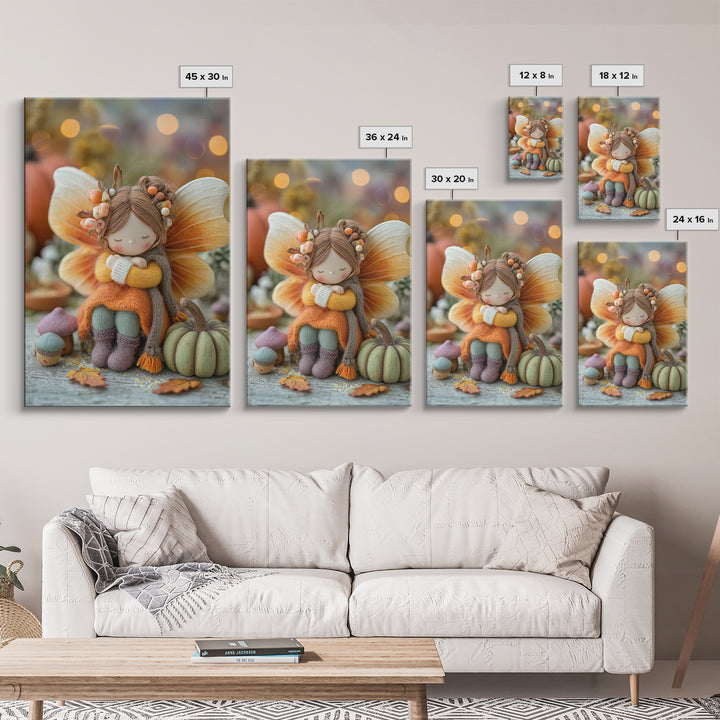 The Candy Corn Fairy, Storybook Halloween Art, Vertical Wall Art, Framed Canvas Print, Halloween Kids Decor, Whimsical Wall Art