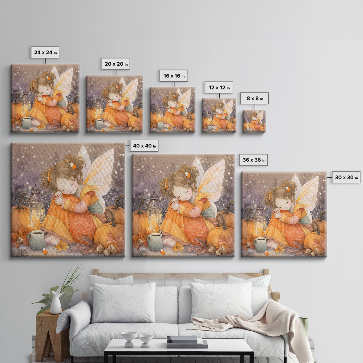 The Candy Corn Fairy, Kids Halloween Decor, Square Wall Art, Framed Canvas Print, Halloween Kids Decor, Whimsical Wall Art