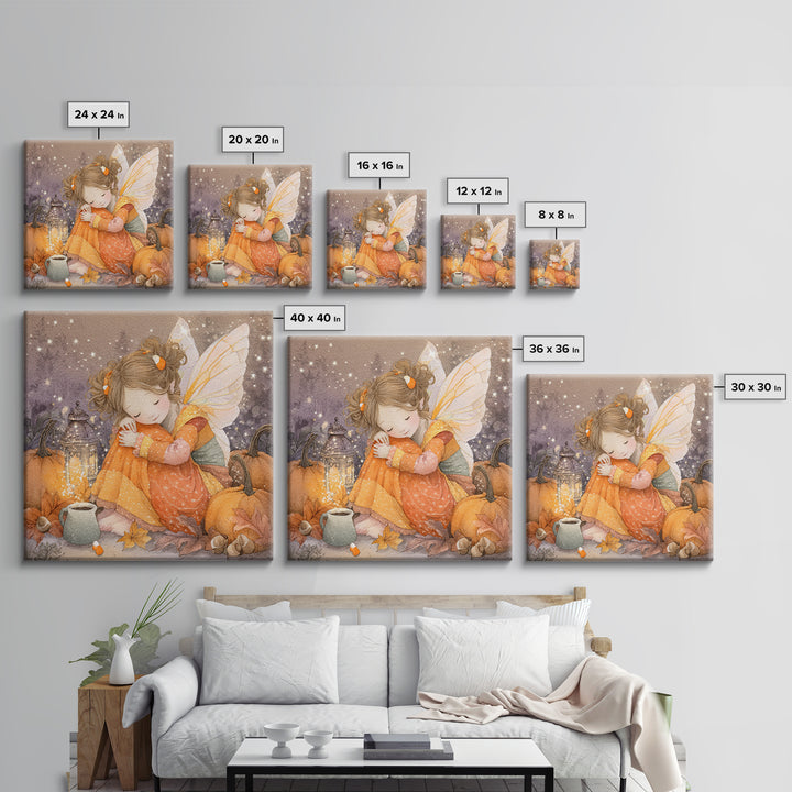 The Candy Corn Fairy, Kids Halloween Decor, Square Wall Art, Framed Canvas Print, Halloween Kids Decor, Whimsical Wall Art