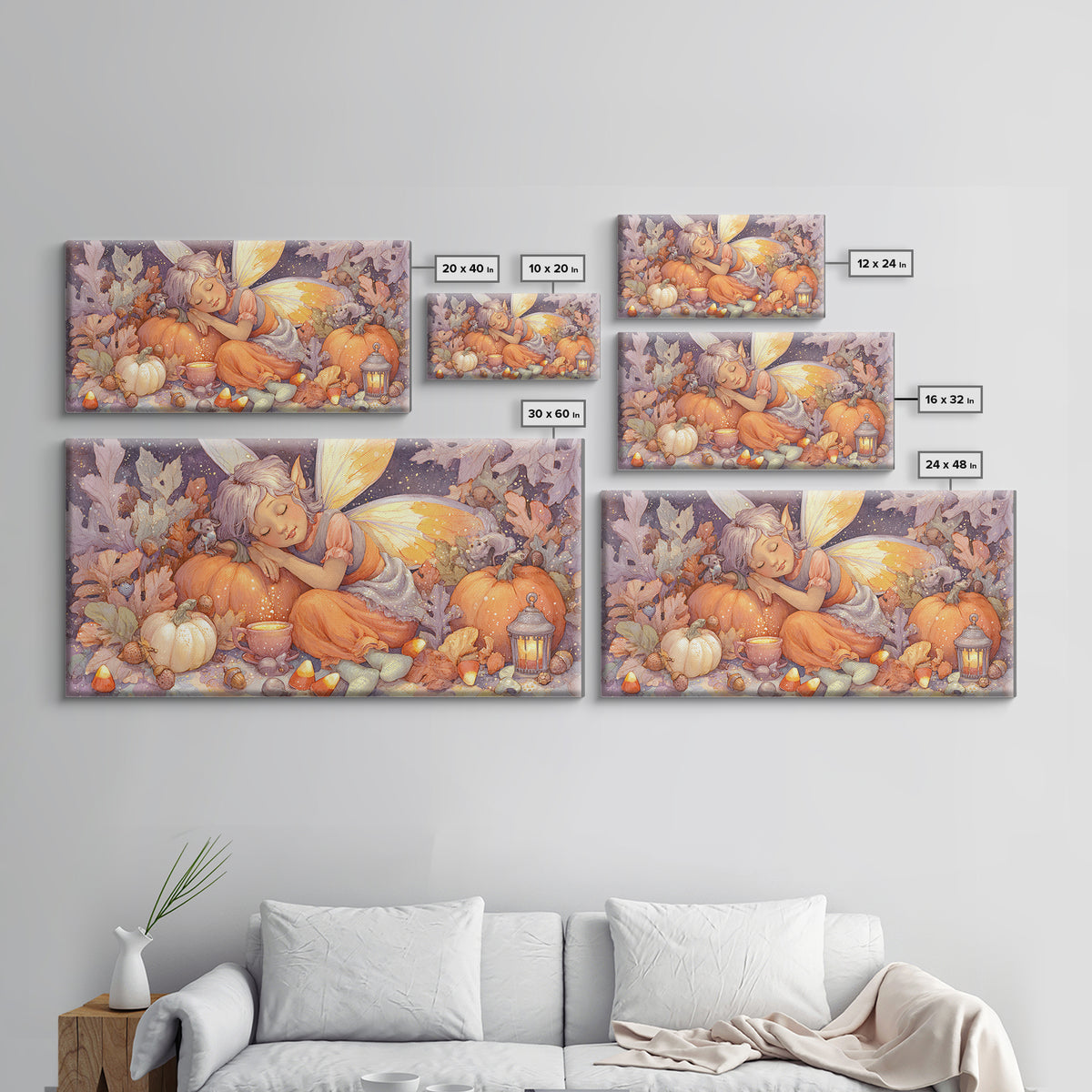 The Candy Corn Fairy, Storybook Halloween Art, Wide Panoramic Art, Canvas Print, Halloween Kids Decor, Whimsical Wall Art