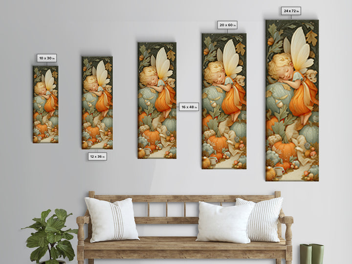 The Candy Corn Fairy, Whimsical Halloween Art, Tall Narrow Wall Art, Canvas Print, Halloween Kids Decor, Whimsical Wall Art