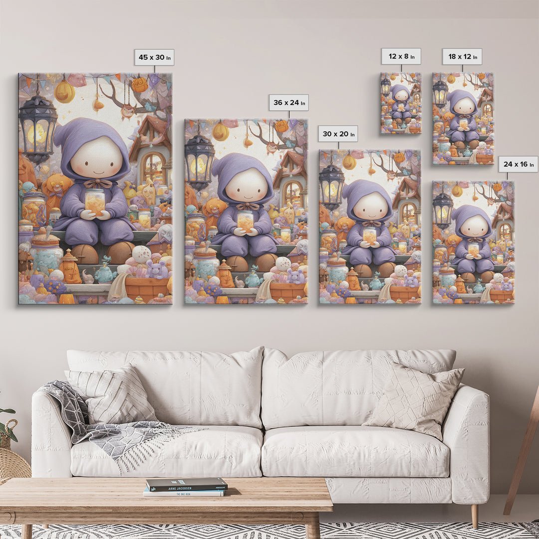The Moonbeam Wizard, Kids Halloween Decor, Vertical Wall Art, Canvas Print, Halloween Kids Decor, Whimsical Wall Art, Halloween Wall Art