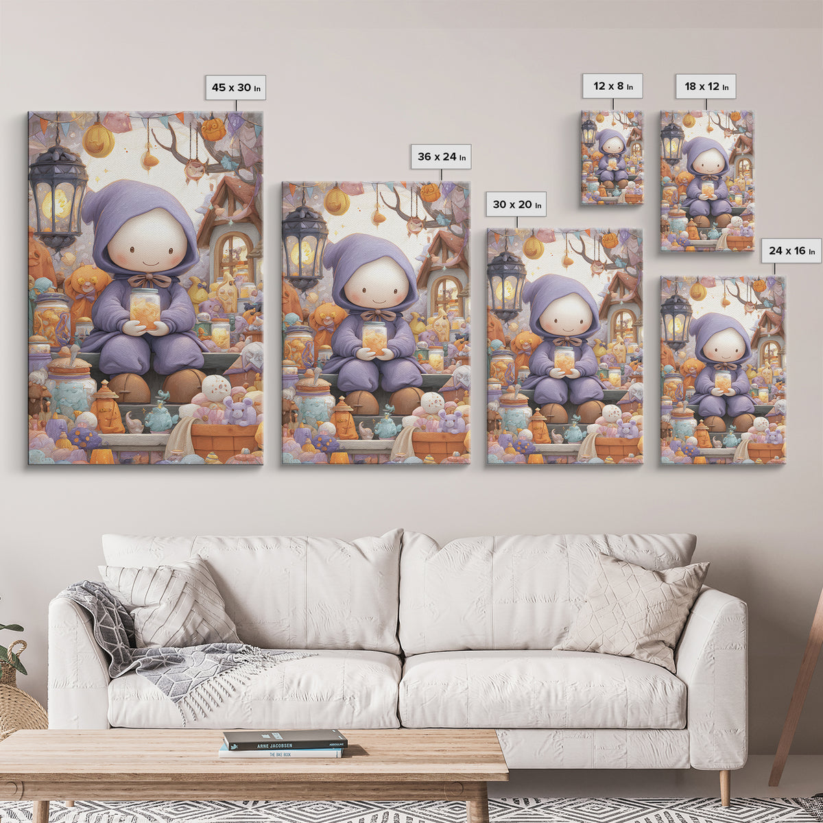 The Moonbeam Wizard, Kids Halloween Decor, Vertical Wall Art, Canvas Print, Halloween Kids Decor, Whimsical Wall Art, Halloween Wall Art