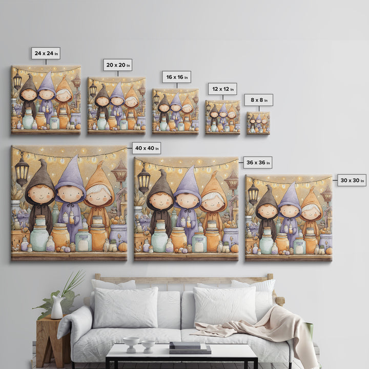 The Moonbeam Wizard, Storybook Halloween Art, Square Wall Art, Framed Canvas Print, Halloween Kids Decor, Whimsical Wall Art